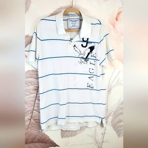 American Eagle mens polo shirt size XL white blue stripes eagle emblem